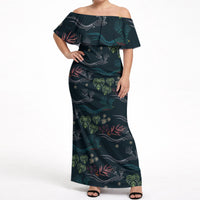 Guatemala Quetzal Bird Pattern Off Shoulder Maxi Dress Embroidery Effect