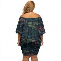 Guatemala Quetzal Bird Pattern Off Shoulder Short Dress Embroidery Effect
