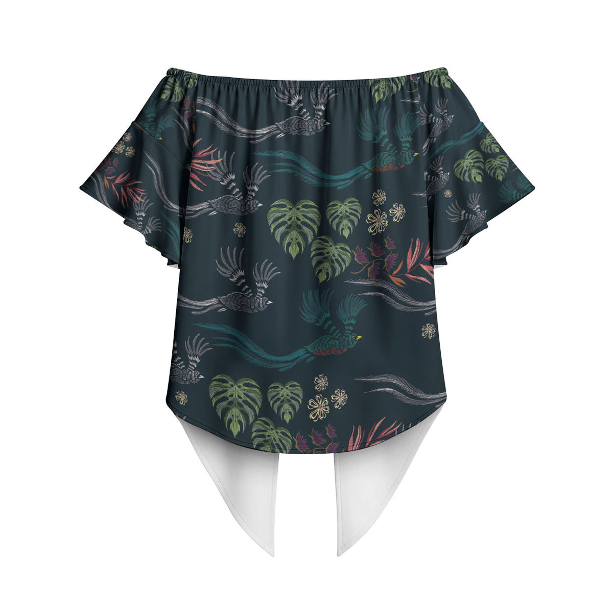 Guatemala Quetzal Bird Pattern Off Shoulder Wrap Waist Top Embroidery Effect