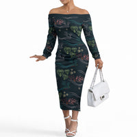 Guatemala Quetzal Bird Pattern Off The Shoulder Long Sleeve Dress Embroidery Effect