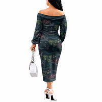 Guatemala Quetzal Bird Pattern Off The Shoulder Long Sleeve Dress Embroidery Effect