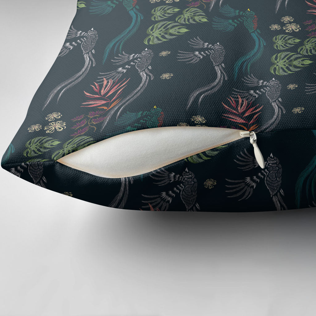 Guatemala Quetzal Bird Pattern Pillow Cover Embroidery Effect