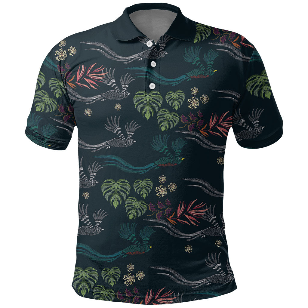 Guatemala Quetzal Bird Pattern Polo Shirt Embroidery Effect