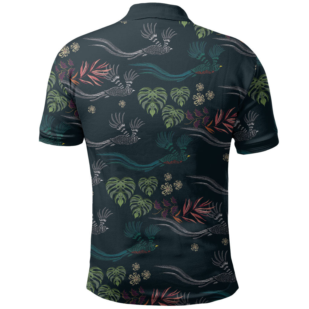 Guatemala Quetzal Bird Pattern Polo Shirt Embroidery Effect
