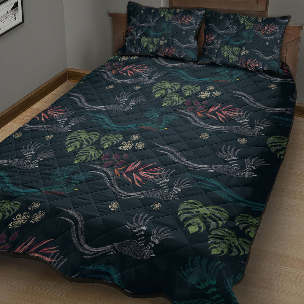 Guatemala Quetzal Bird Pattern Quilt Bed Set Embroidery Effect