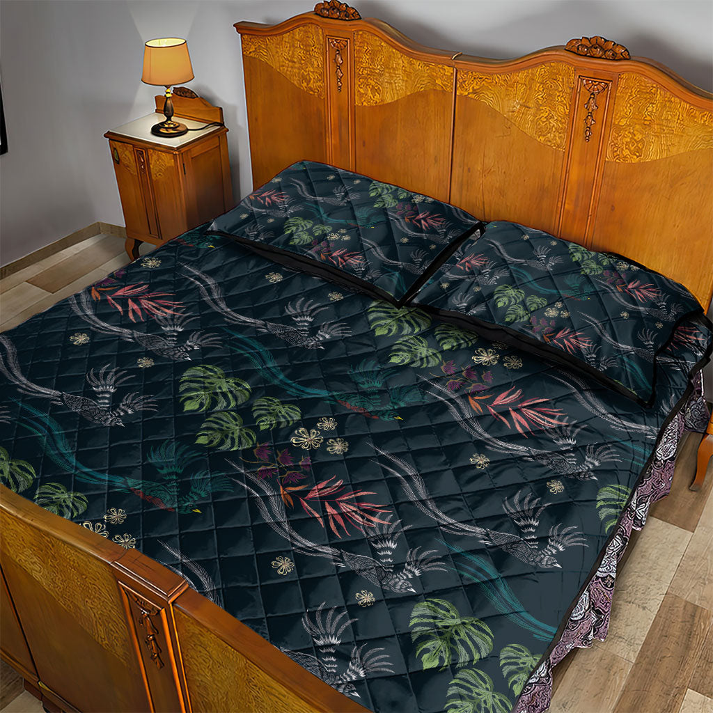 Guatemala Quetzal Bird Pattern Quilt Bed Set Embroidery Effect