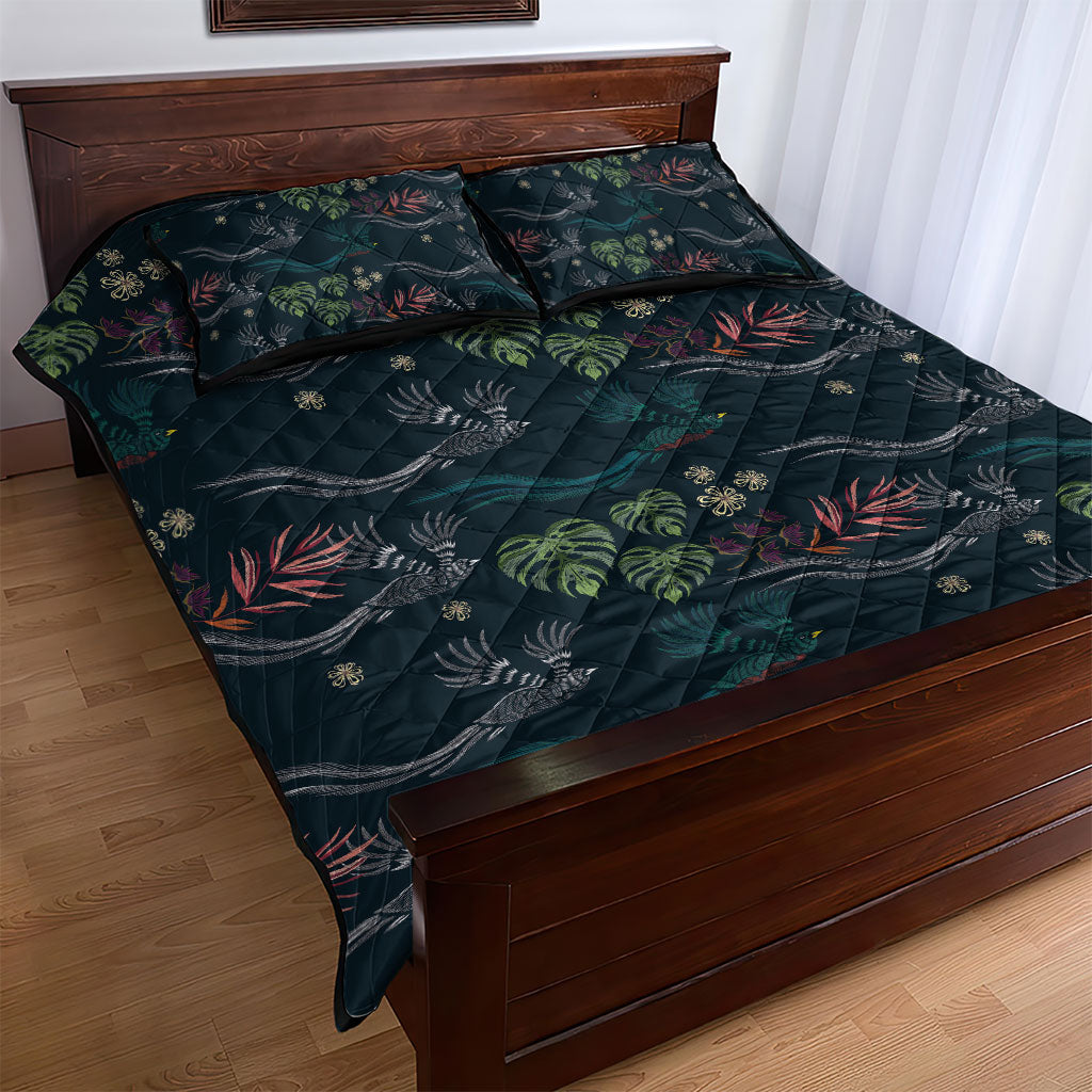 Guatemala Quetzal Bird Pattern Quilt Bed Set Embroidery Effect