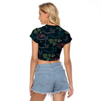 Guatemala Quetzal Bird Pattern Raglan Cropped T Shirt Embroidery Effect