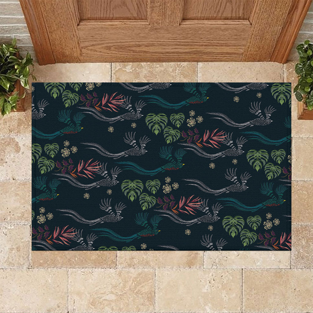 Guatemala Quetzal Bird Pattern Rubber Doormat Embroidery Effect