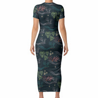 Guatemala Quetzal Bird Pattern Short Sleeve Bodycon Dress Embroidery Effect