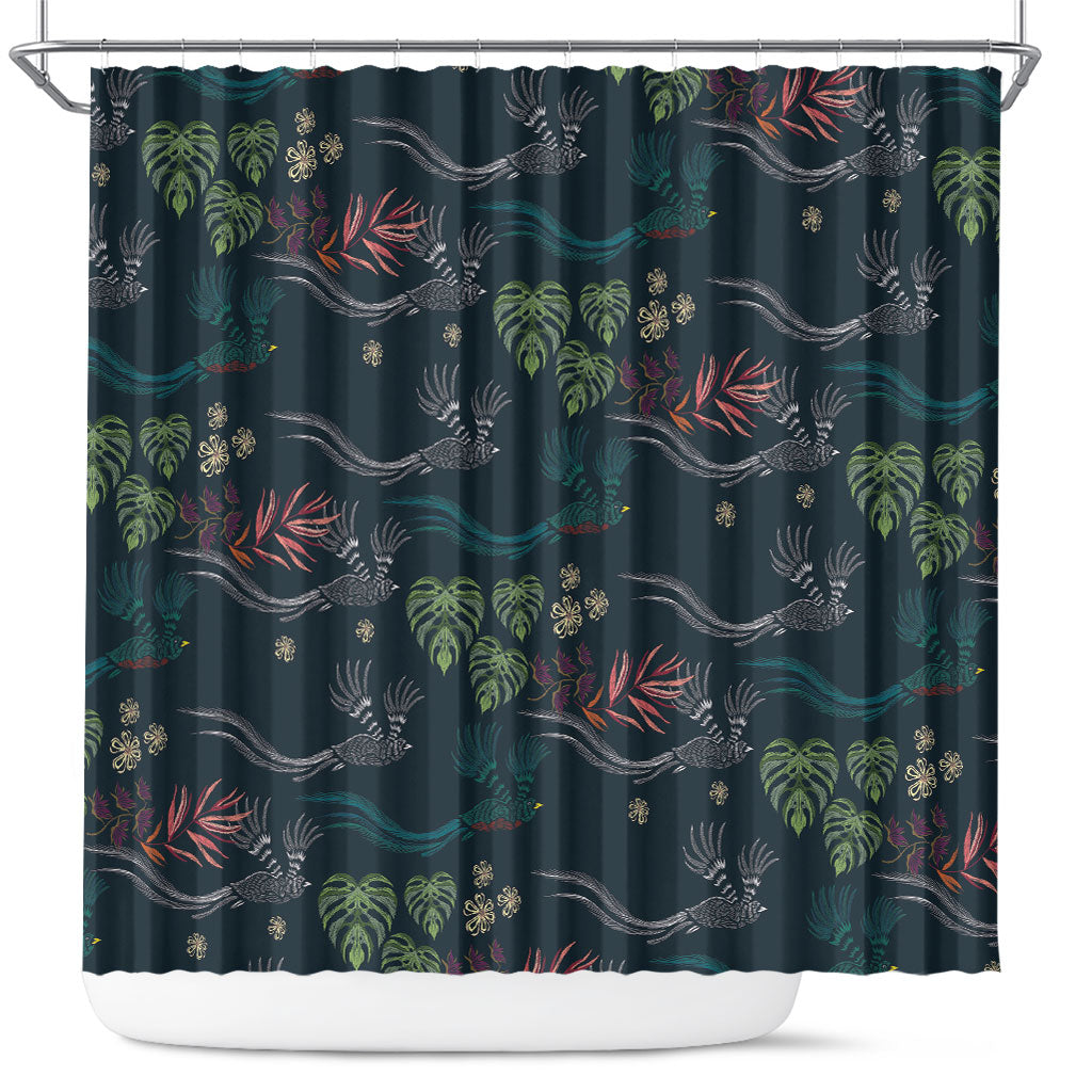 Guatemala Quetzal Bird Pattern Shower Curtain Embroidery Effect