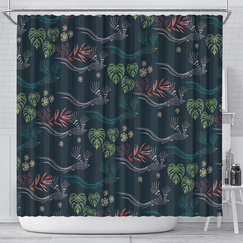 Guatemala Quetzal Bird Pattern Shower Curtain Embroidery Effect