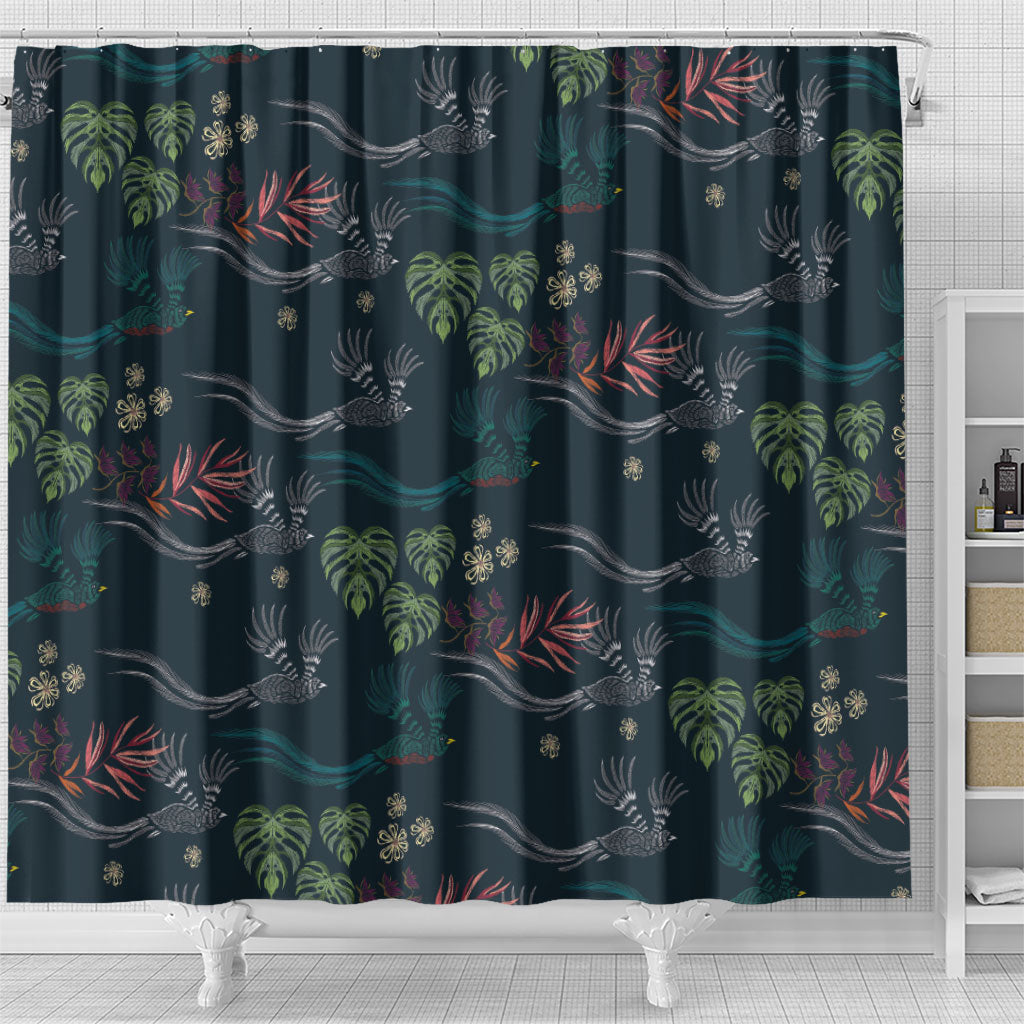 Guatemala Quetzal Bird Pattern Shower Curtain Embroidery Effect