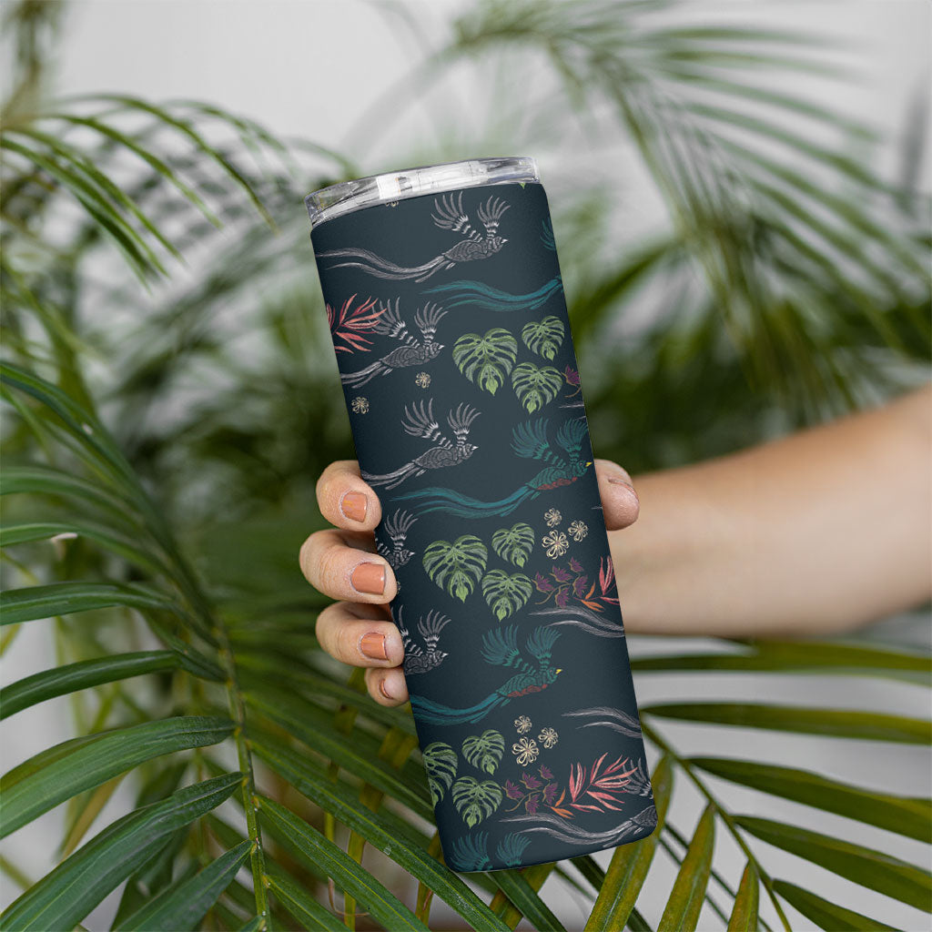 Guatemala Quetzal Bird Pattern Skinny Tumbler Embroidery Effect