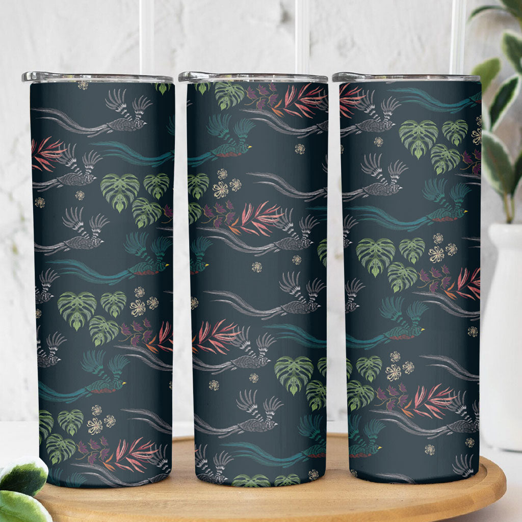 Guatemala Quetzal Bird Pattern Skinny Tumbler Embroidery Effect