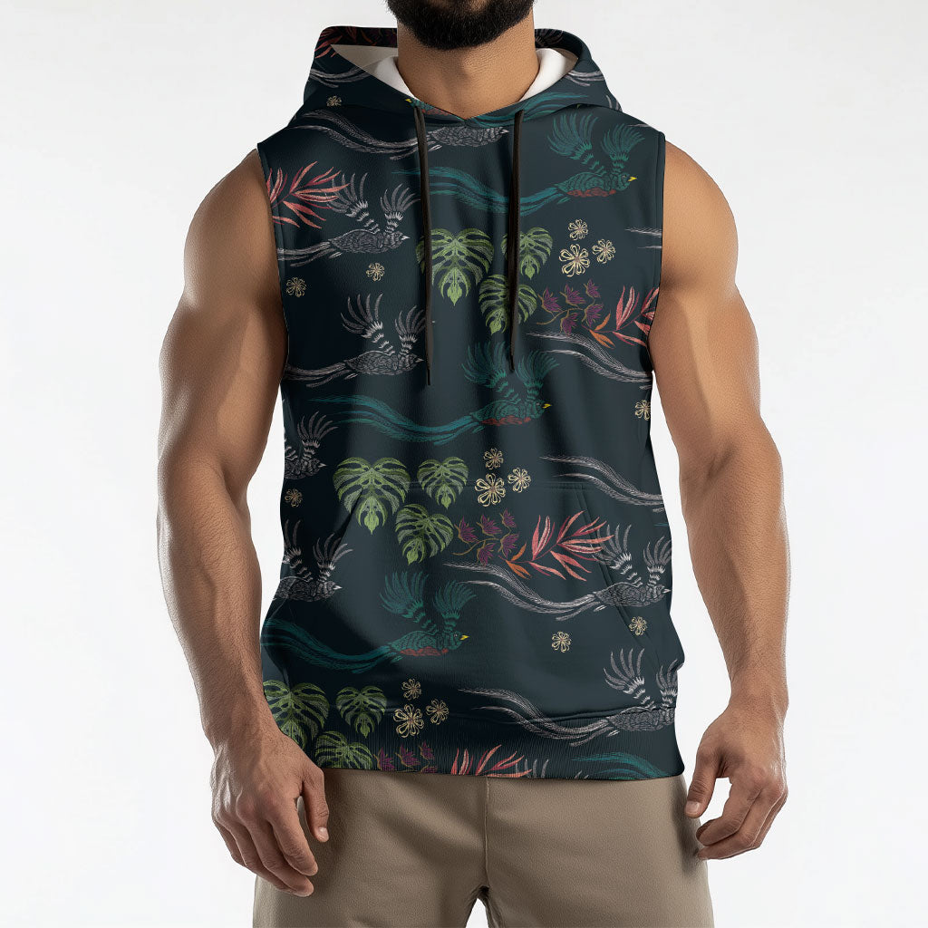 Guatemala Quetzal Bird Pattern Sleeveless Hoodie Embroidery Effect