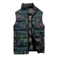 Guatemala Quetzal Bird Pattern Sleeveless Puffer Jacket Embroidery Effect