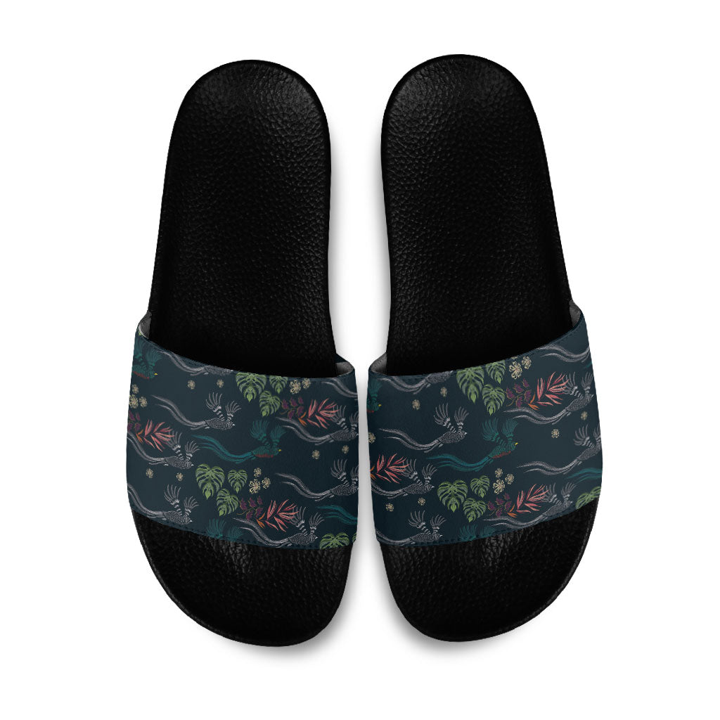 Guatemala Quetzal Bird Pattern Slide Sandals Embroidery Effect