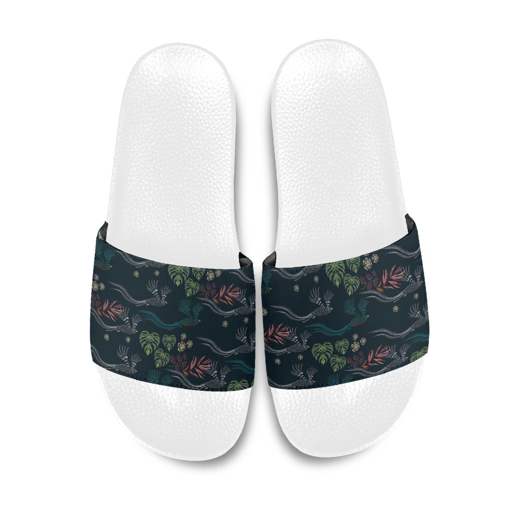 Guatemala Quetzal Bird Pattern Slide Sandals Embroidery Effect