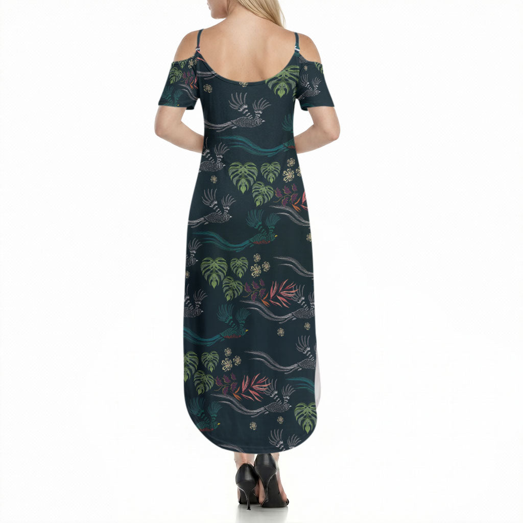 Guatemala Quetzal Bird Pattern Summer Maxi Dress Embroidery Effect