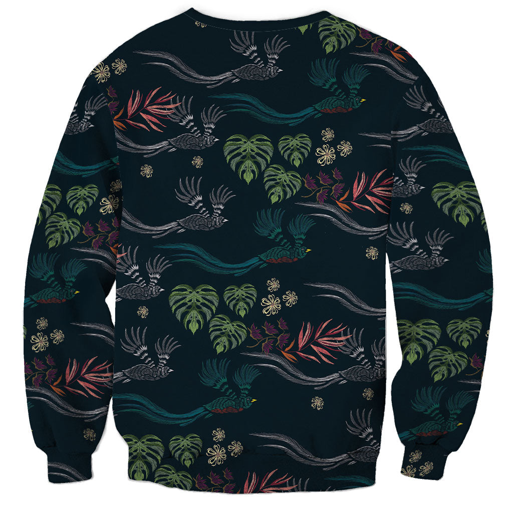 Guatemala Quetzal Bird Pattern Sweatshirt Embroidery Effect