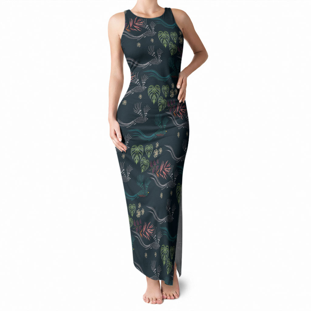 Guatemala Quetzal Bird Pattern Tank Maxi Dress Embroidery Effect