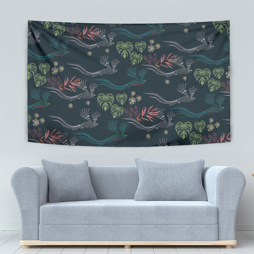 Guatemala Quetzal Bird Pattern Tapestry Embroidery Effect