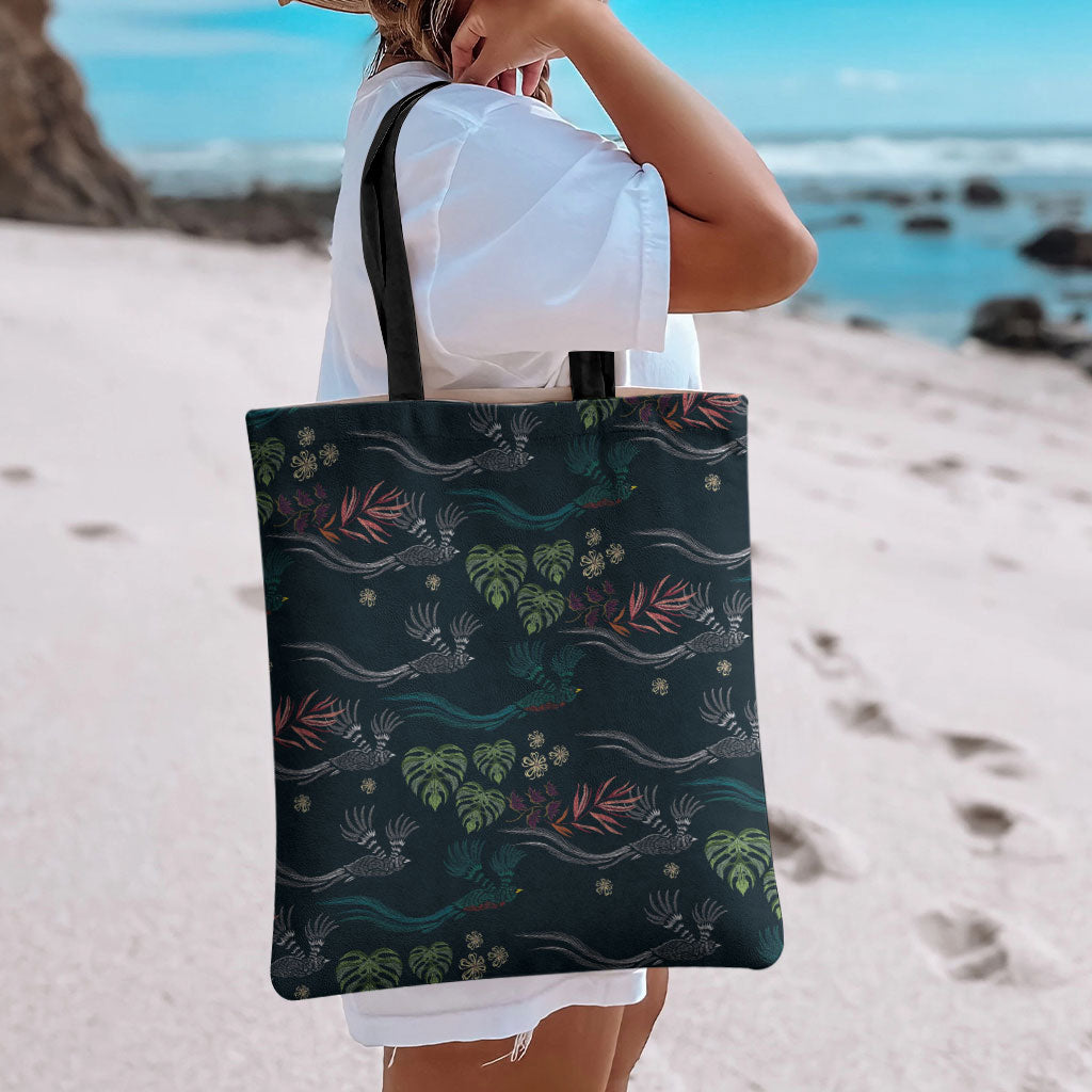Guatemala Quetzal Bird Pattern Tote Bag Embroidery Effect