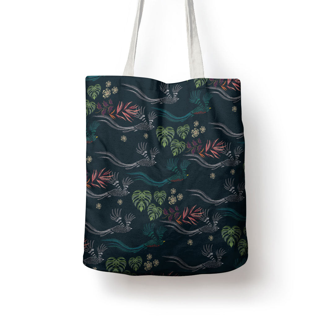 Guatemala Quetzal Bird Pattern Tote Bag Embroidery Effect