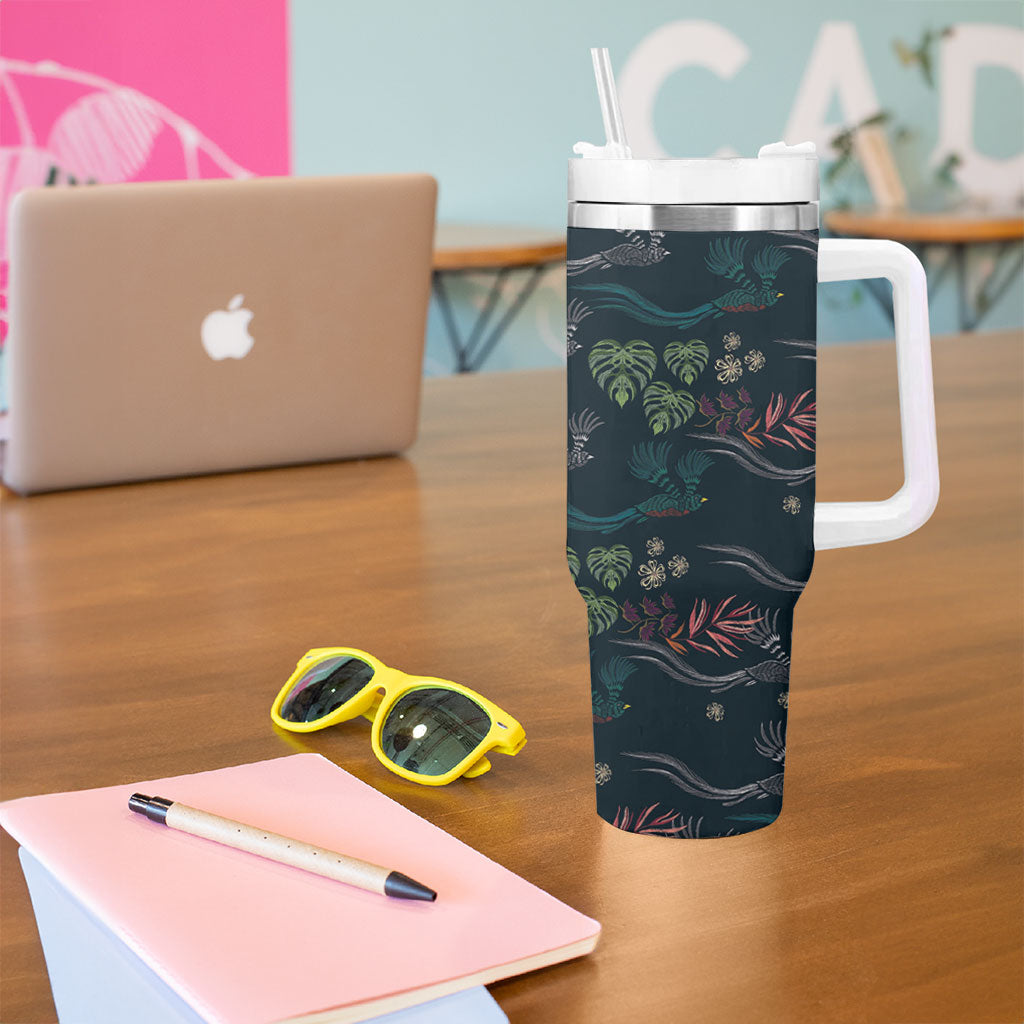 Guatemala Quetzal Bird Pattern Tumbler With Handle Embroidery Effect