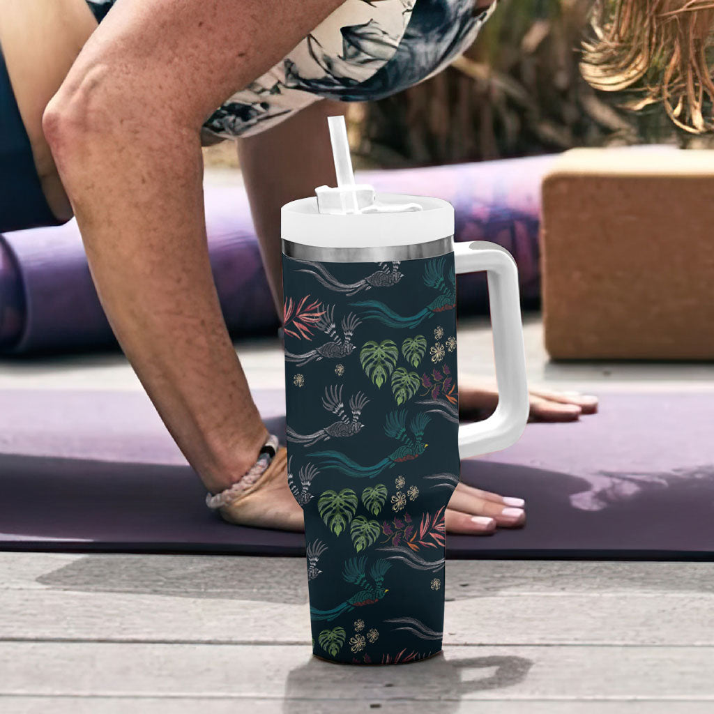 Guatemala Quetzal Bird Pattern Tumbler With Handle Embroidery Effect