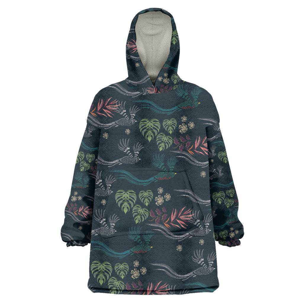Guatemala Quetzal Bird Pattern Wearable Blanket Hoodie Embroidery Effect
