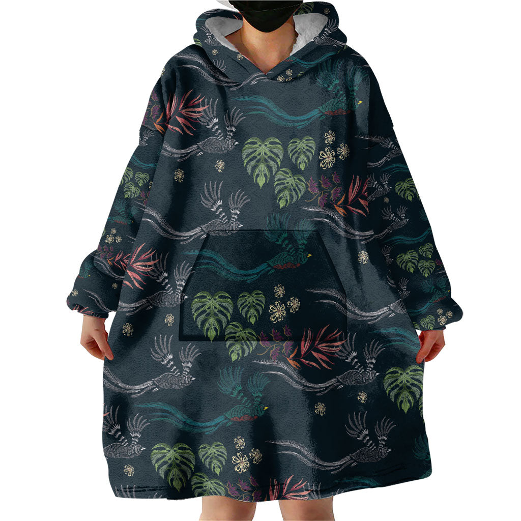 Guatemala Quetzal Bird Pattern Wearable Blanket Hoodie Embroidery Effect