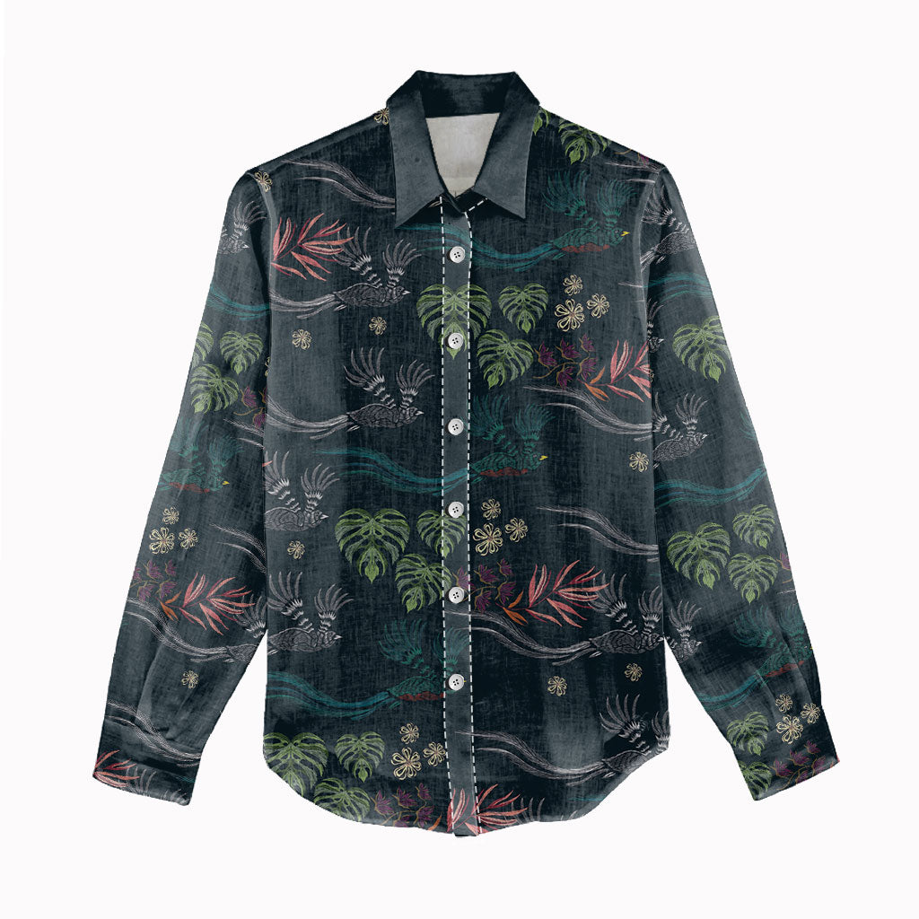 Guatemala Quetzal Bird Pattern Women Casual Shirt Embroidery Effect