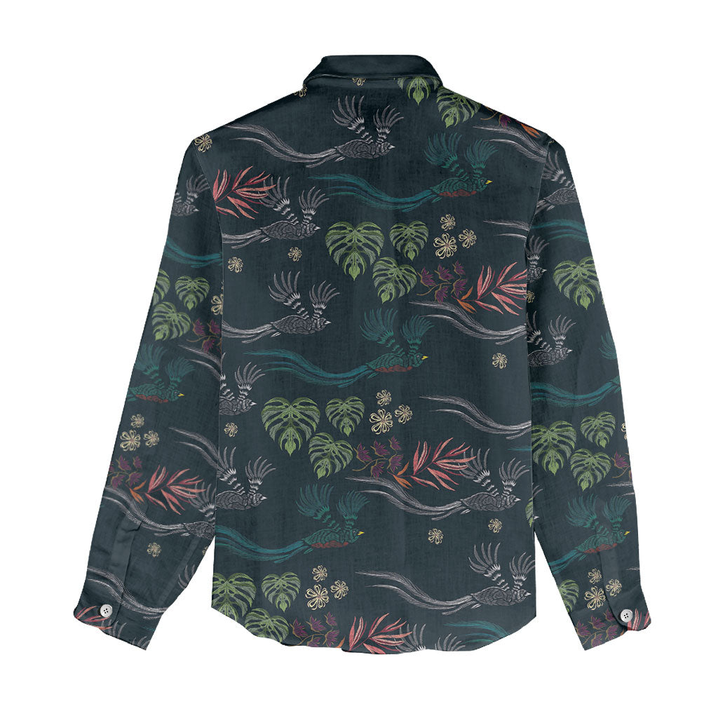 Guatemala Quetzal Bird Pattern Women Casual Shirt Embroidery Effect
