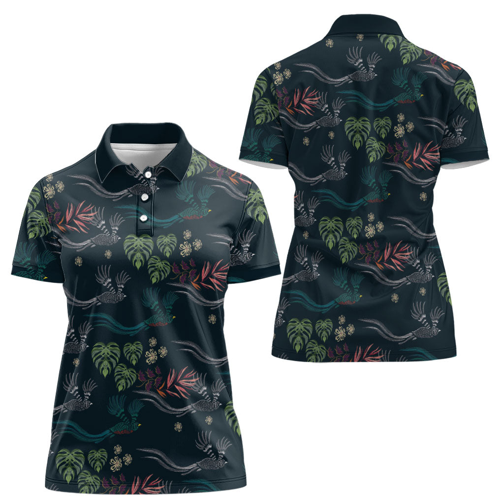 Guatemala Quetzal Bird Pattern Women Polo Shirt Embroidery Effect