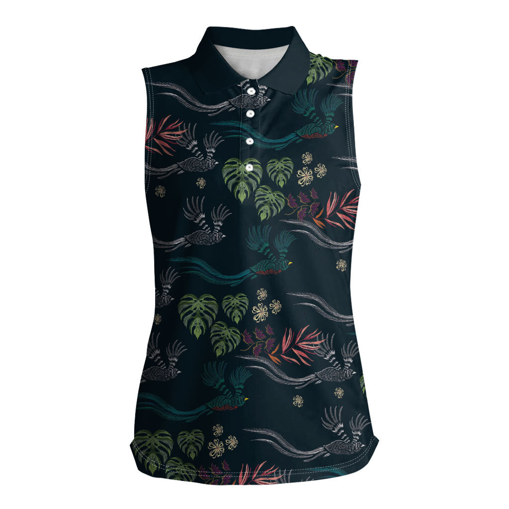Guatemala Quetzal Bird Pattern Women Sleeveless Polo Shirt Embroidery Effect