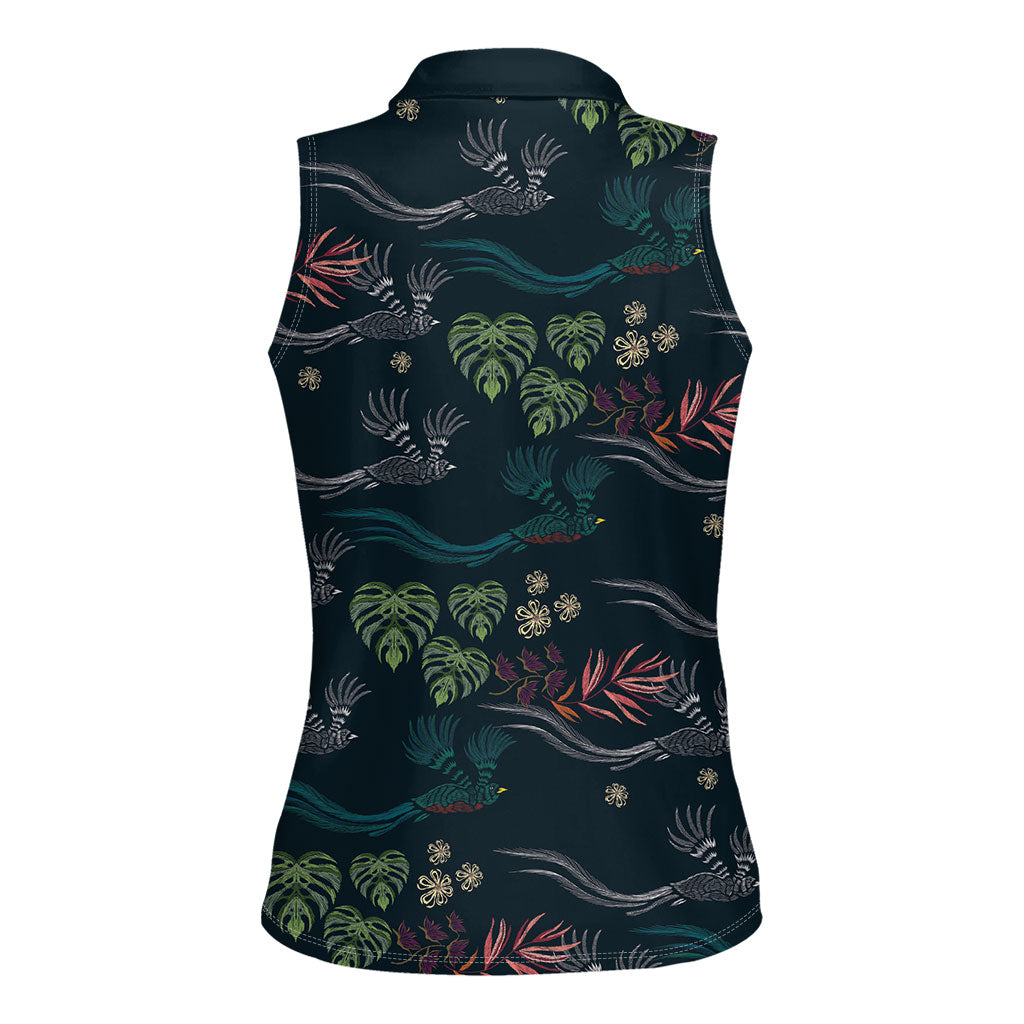 Guatemala Quetzal Bird Pattern Women Sleeveless Polo Shirt Embroidery Effect