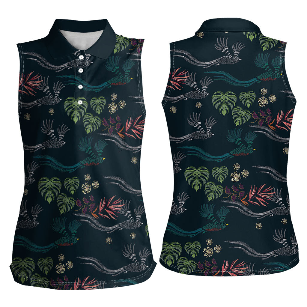 Guatemala Quetzal Bird Pattern Women Sleeveless Polo Shirt Embroidery Effect