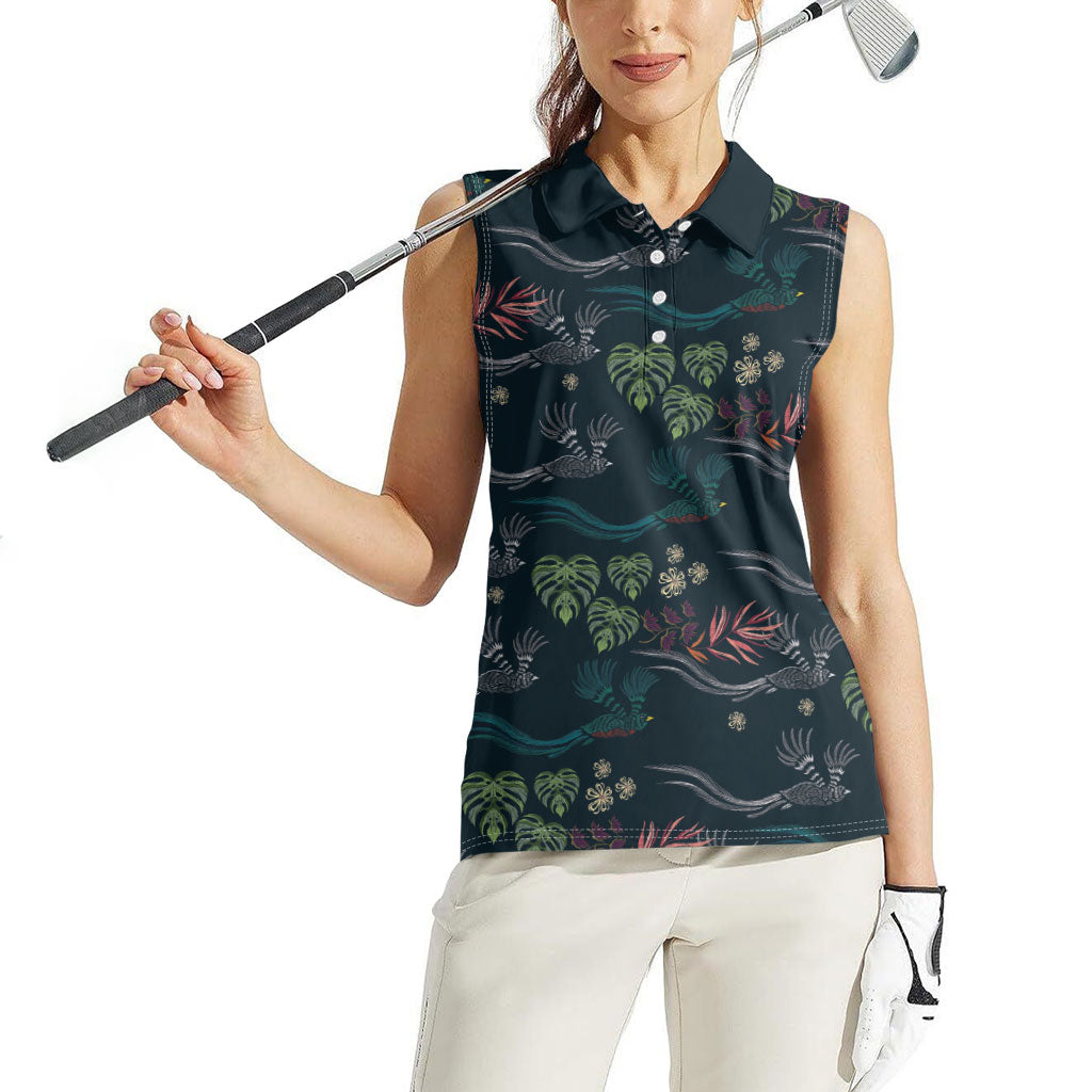Guatemala Quetzal Bird Pattern Women Sleeveless Polo Shirt Embroidery Effect