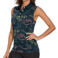 Guatemala Quetzal Bird Pattern Women Sleeveless Polo Shirt Embroidery Effect