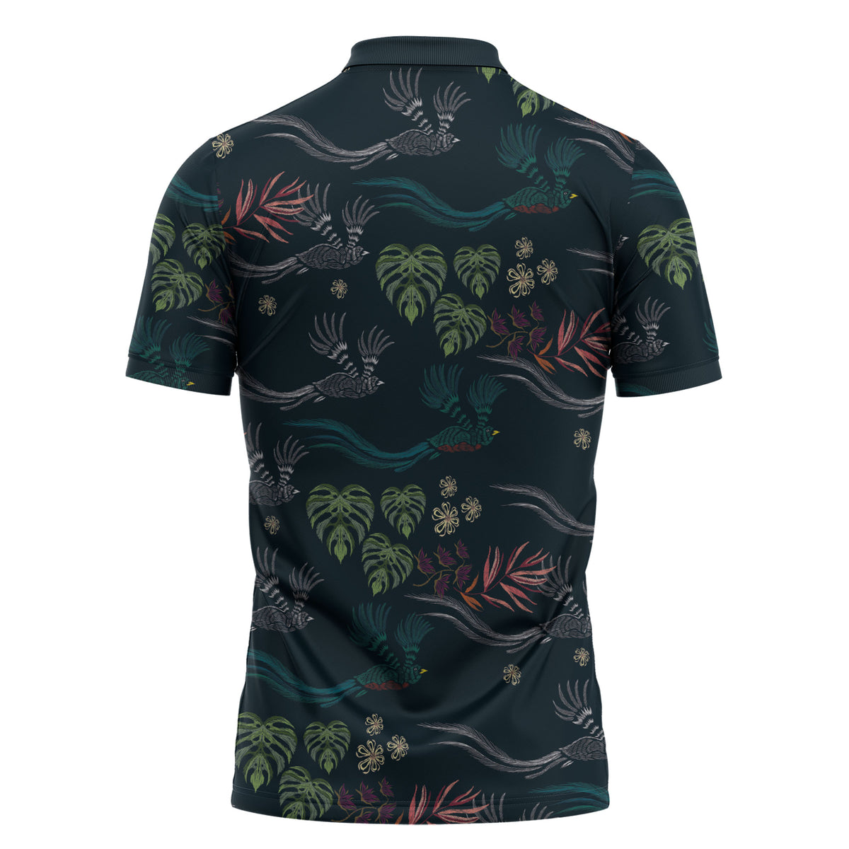 Guatemala Quetzal Bird Pattern Zipper Polo Shirt Embroidery Effect