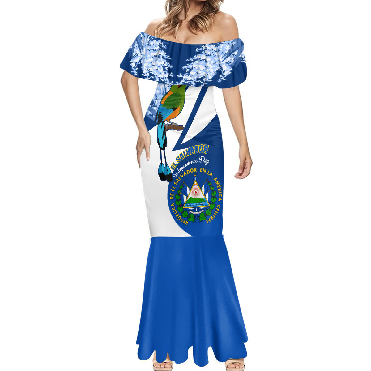 El Salvador Independence Day Mermaid Dress Motmot With Flor De Izote - Wonder Print Shop