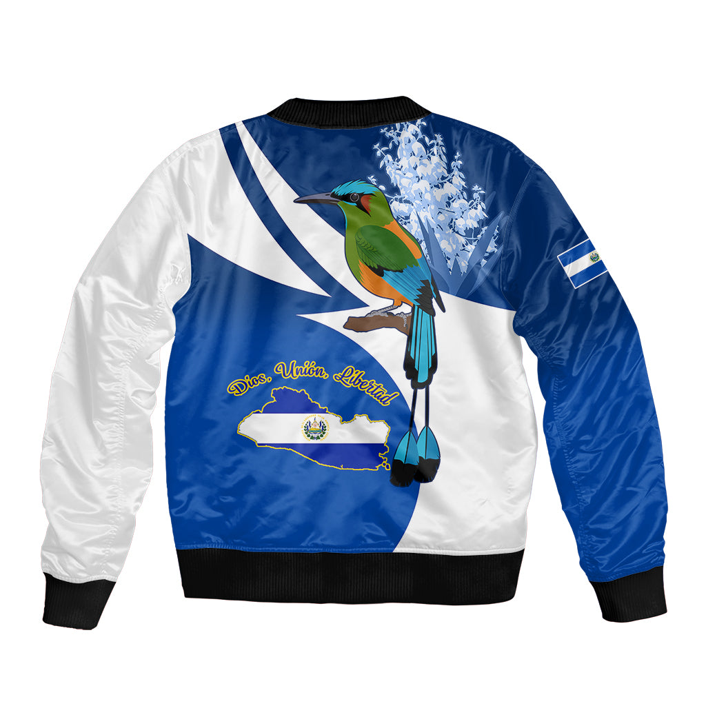 El Salvador Independence Day Sleeve Zip Bomber Jacket Motmot With Flor De Izote - Wonder Print Shop