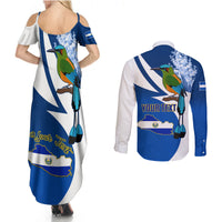 Personalised El Salvador Independence Day Couples Matching Summer Maxi Dress and Long Sleeve Button Shirts Motmot With Flor De Izote - Wonder Print Shop