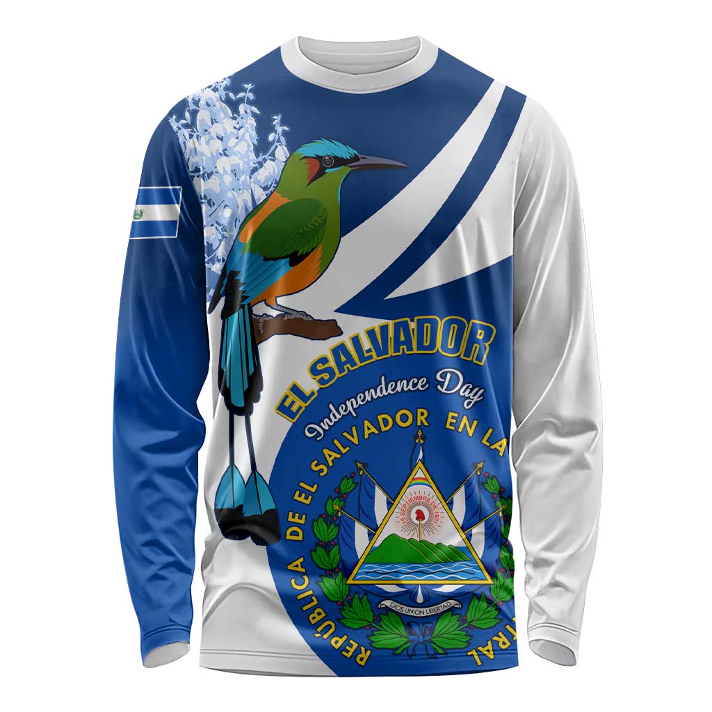 Personalised El Salvador Independence Day Long Sleeve Shirt Motmot With Flor De Izote LT01