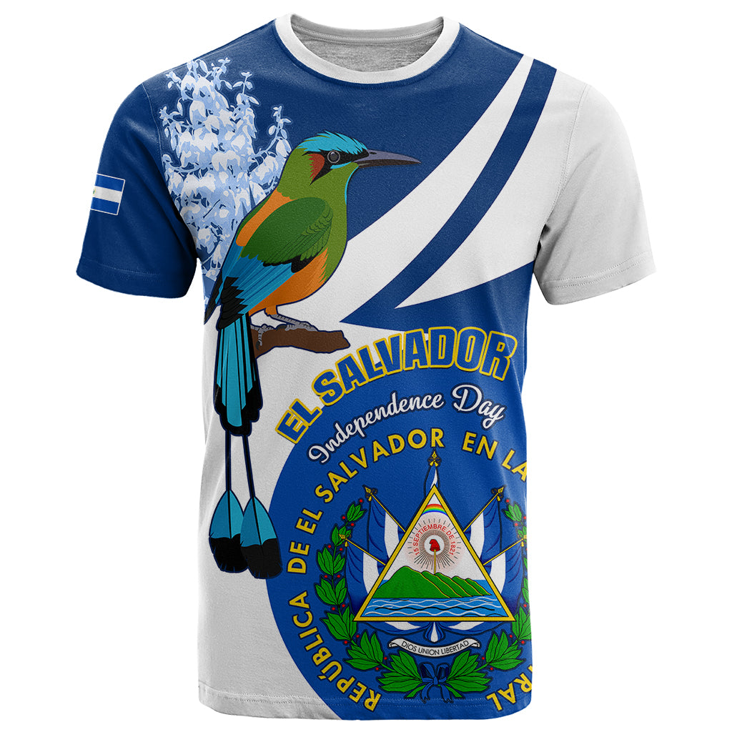 Personalised El Salvador Independence Day T Shirt Motmot With Flor De Izote - Wonder Print Shop