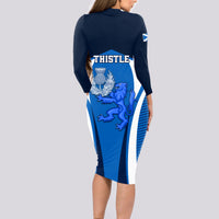 Scotland Rugby Long Sleeve Bodycon Dress Thistle With Scottish Lion - Wonder Print Shop