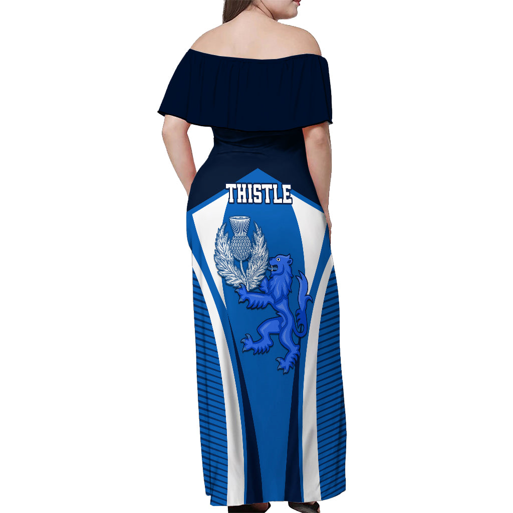 Scotland Rugby Off Shoulder Maxi Dress Thistle With Scottish Lion - Wonder Print Shop