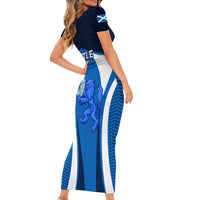 Scotland Rugby Short Sleeve Bodycon Dress Thistle With Scottish Lion - Wonder Print Shop